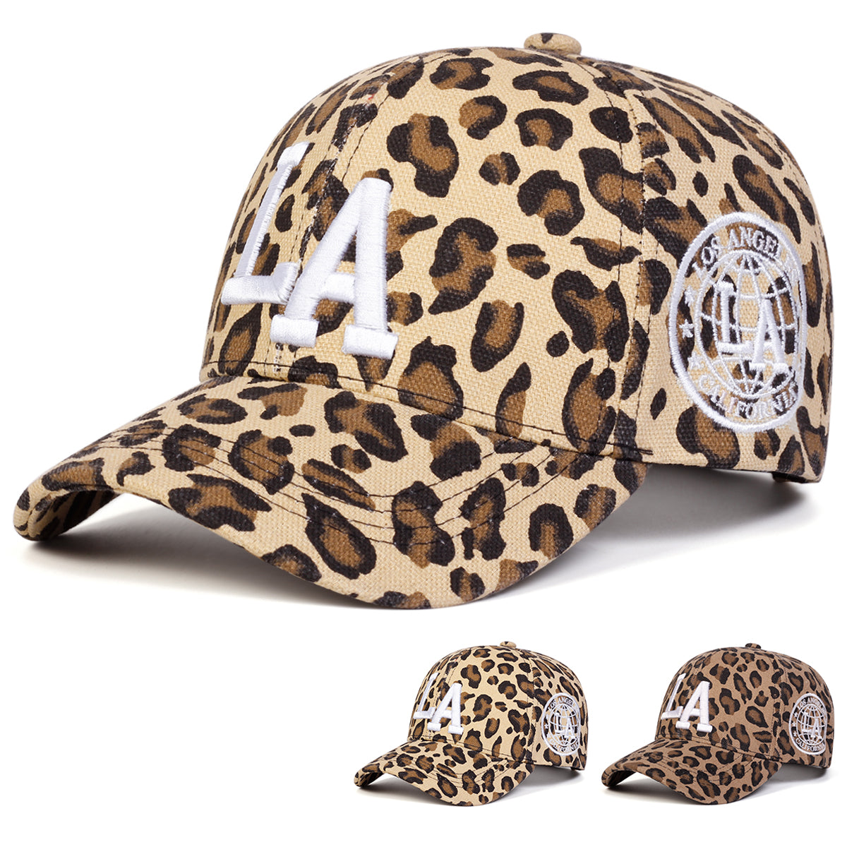 Unisex LA Letter Embroidered Leopard Baseball Cap
