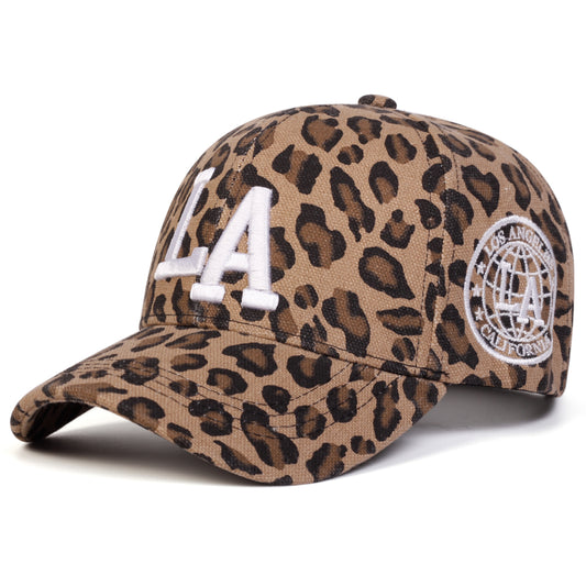 Unisex LA Letter Embroidered Leopard Baseball Cap