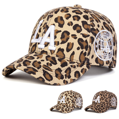 Unisex LA Letter Embroidered Leopard Baseball Cap