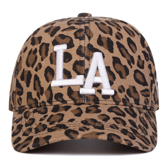 Unisex LA Letter Embroidered Leopard Baseball Cap